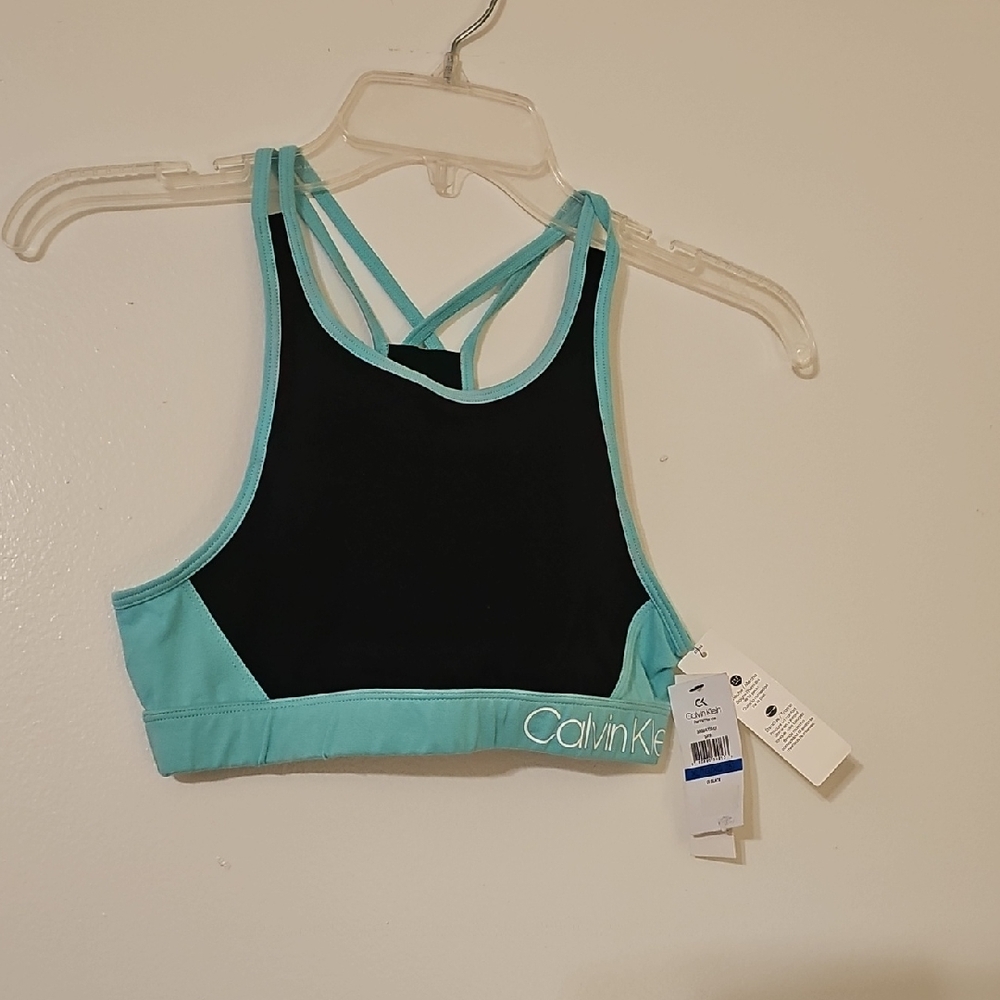 Calvin Klein Kid's Black and Teal Sports Bra